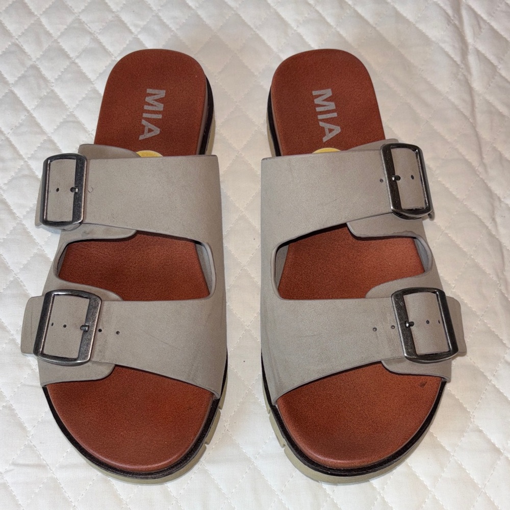 MIA Gray Vegan Double Buckle Sandals size 7